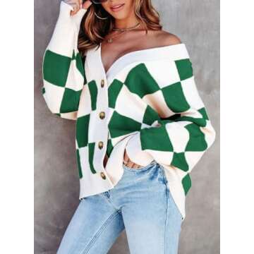 Dokotoo Cardigan for Women Lightweight Oversized Fashion 2024 V Neck Checkered Winter Fall Cozy Butt...