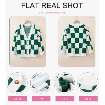 Dokotoo Cardigan for Women Lightweight Oversized Fashion 2024 V Neck Checkered Winter Fall Cozy Button Down Long Sleeve Cable Knit Cardigan Sweaters Coat Outerwear Jacket Green XX-Large