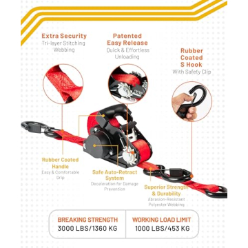 Strapinno 15 ft Ratchet Straps for Heavy Duty Transport