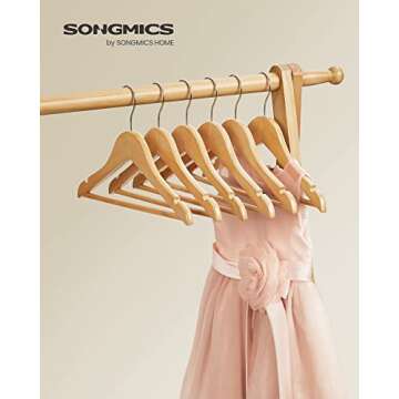 SONGMICS Kids Wooden Hangers 10 Pack, Solid Wood Baby Hangers, Children's Coat Hangers with Pants Ba...