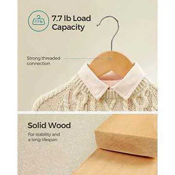 SONGMICS Kids Wooden Hangers 10 Pack, Solid Wood Baby Hangers, Children's Coat Hangers with Pants Bar, Shoulder Notches, Swivel Hooks, 12.6 x 7.5 Inches, Natural and Silver UCRW006N10