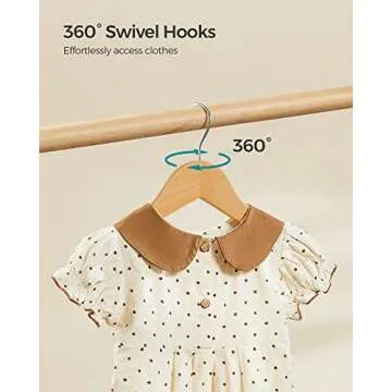 SONGMICS Kids Wooden Hangers 10 Pack, Solid Wood Baby Hangers, Children's Coat Hangers with Pants Bar, Shoulder Notches, Swivel Hooks, 12.6 x 7.5 Inches, Natural and Silver UCRW006N10