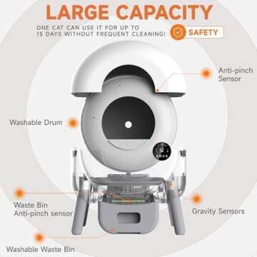 Self Cleaning Litter Box, Automatic Cat Litter Box with APP Control, Multi-Cat Compatible,1 Roll of Garbage Bags and Mat,white2.0X