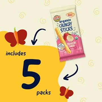 Earth's Best Organic Baby Food, Dissolvable Teething Snack for Babies 6 Months and Older, Strawberry Banana Crunchy Sticks, .56 oz Pack (Pack of 5)