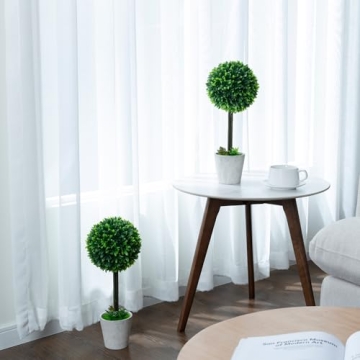 MyGift Artificial Boxwood Topiary Trees, Fake Plants Decor - 12 Inch Faux Tabletop Decorative Small House Plant with Gray Ceramic Pots, Set of 2