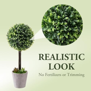 MyGift Artificial Boxwood Topiary Trees, Fake Plants Decor - 12 Inch Faux Tabletop Decorative Small House Plant with Gray Ceramic Pots, Set of 2