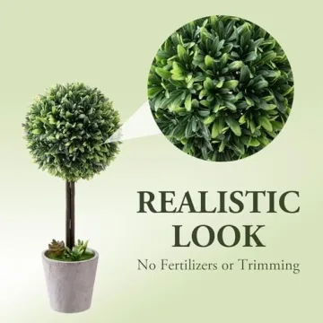MyGift Artificial Boxwood Topiary Trees, Fake Plants Decor - 12 Inch Faux Tabletop Decorative Small House Plant with Gray Ceramic Pots, Set of 2