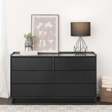 Prepac Simply Modern 6-Drawer Double Dresser for Bedroom, Chest of Drawers, Modern Bedroom Furniture...