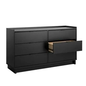 Prepac Simply Modern 6-Drawer Double Dresser for Bedroom, Chest of Drawers, Modern Bedroom Furniture, 52.5” wide x 16” deep x 29.5” tall, Black