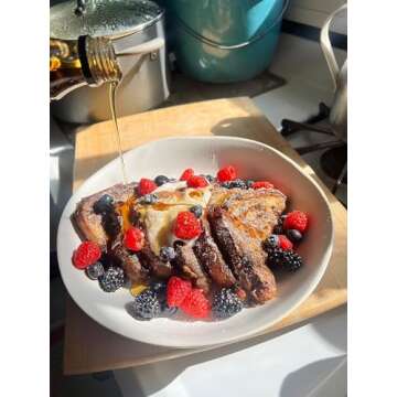 AmorArc 9.75'' Large Ceramic Pasta Bowls, 38oz Stoneware Wide Serving Bowls Set of 6 for Kitchen, Oven, Microwave&Dishwasher Safe Bowls with Wavy Rim for Fruit Pasta Salad Meal, Matte White