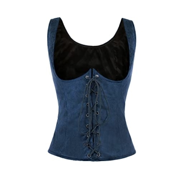 Women Pirate Vest Renaissance Costume Vintage Steampunk Corset Medieval Peasant Bodice (Blue, M)