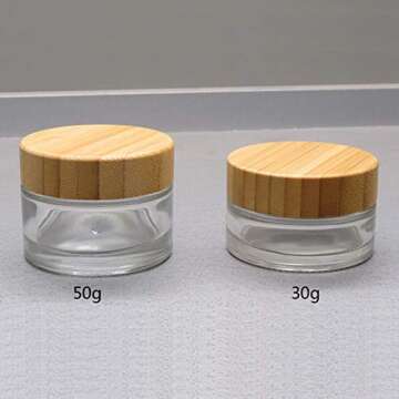 2Pcs 50ml Clear Empty Refillable Glass Jars with Bamboo Lids