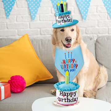 Ushang Pet Dog Birthday Cake Toy, Happy Birthday Cake Shaped Squeaky Dog Toys for Medium & Large Dogs Funny Dogs Gifts Plush Dog Party Toys, Large, Blue