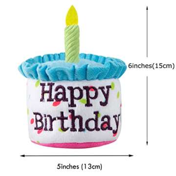 Ushang Pet Dog Birthday Cake Toy, Happy Birthday Cake Shaped Squeaky Dog Toys for Medium & Large Dogs Funny Dogs Gifts Plush Dog Party Toys, Large, Blue