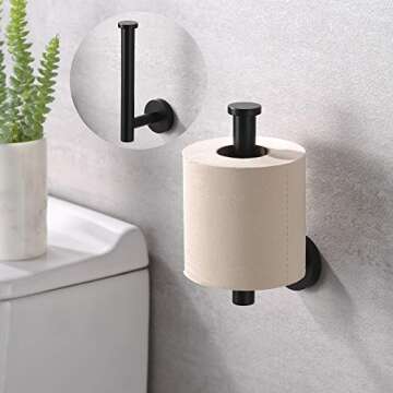 Toilet Paper Holder, Stainless Steel Rustproof Wall Mounted Toilet Roll Holder, Modern Tissue Roll Dispenser Round for Bathroom Kitchen Washroom Matte Black