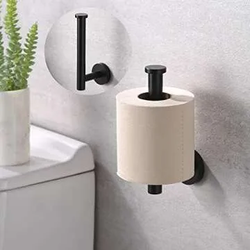 Toilet Paper Holder, Stainless Steel Rustproof Wall Mounted Toilet Roll Holder, Modern Tissue Roll Dispenser Round for Bathroom Kitchen Washroom Matte Black