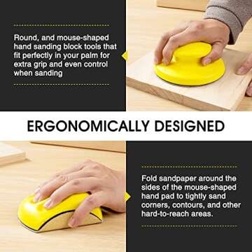 Shawya Hand Sanding Block 5 Inch Hook and Loop Sanding Block 1 Pack Mouse Sanding Block for Woodworking Furniture Restoration Automotive Body Arts Crafts