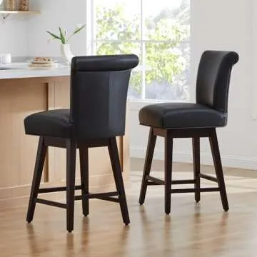 CHITA 26 Inch Counter Height Swivel Bar Stools Set of 2, FSC Certified Modern Upholstered Faux Leather Swivel Barstool Chair with Back, Black