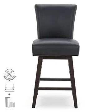 CHITA 26 Inch Counter Height Swivel Bar Stools Set of 2, FSC Certified Modern Upholstered Faux Leather Swivel Barstool Chair with Back, Black