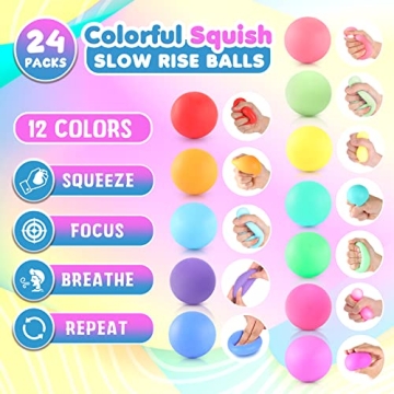 Slow Rising Stress Balls 24 Pack for Fidget and Relief