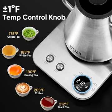 COZII Gooseneck Electric Kettle,5 Presets & ±1℉ Temperature Control 1200W Quick Heating Water Boi...