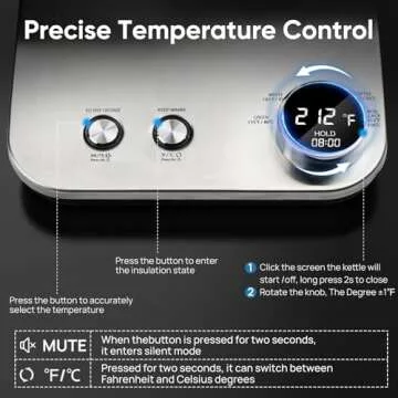 COZII Gooseneck Electric Kettle,5 Presets & ±1℉ Temperature Control 1200W Quick Heating Water Boiler for Coffee/Tea, 24H Keep Warm, Auto Shut Off Pour Over Kettle with 50pcs Coffee Filter,0.9L Silver