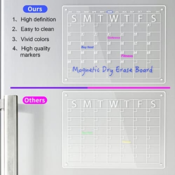 YeWink Magnetic Dry Erase Calendar Board for Fridge, 16”x12" Clear 2 Set Acrylic Planner Board for Refrigerator, Reusable Whiteboard Includes 6 Markers 3 Colors