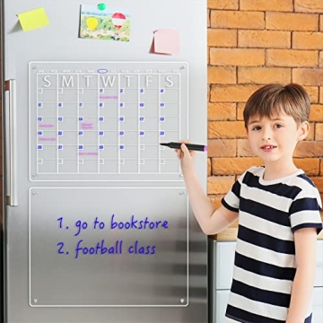 YeWink Magnetic Dry Erase Calendar Board for Fridge, 16”x12" Clear 2 Set Acrylic Planner Board for Refrigerator, Reusable Whiteboard Includes 6 Markers 3 Colors