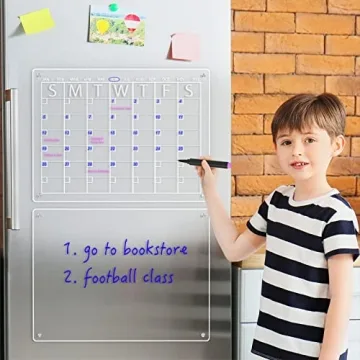YeWink Magnetic Dry Erase Calendar Board for Fridge, 16”x12" Clear 2 Set Acrylic Planner Board for Refrigerator, Reusable Whiteboard Includes 6 Markers 3 Colors