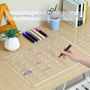 YeWink Magnetic Dry Erase Calendar Board for Fridge, 16”x12" Clear 2 Set Acrylic Planner Board for Refrigerator, Reusable Whiteboard Includes 6 Markers 3 Colors