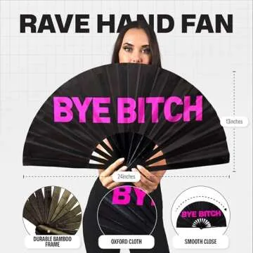 SoJourner Bags Bye B*tch Rave Fan - Large Folding Clack Fan for Men and Women - Rave Accessories for...