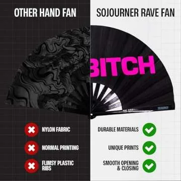 SoJourner Bags Bye B*tch Rave Fan - Large Folding Clack Fan for Men and Women - Rave Accessories for EDM, Line Dancing, Cosplay, Concerts and More