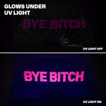 SoJourner Bags Bye B*tch Rave Fan - Large Folding Clack Fan for Men and Women - Rave Accessories for EDM, Line Dancing, Cosplay, Concerts and More