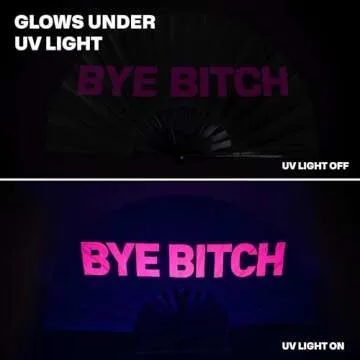 SoJourner Bags Bye B*tch Rave Fan - Large Folding Clack Fan for Men and Women - Rave Accessories for EDM, Line Dancing, Cosplay, Concerts and More