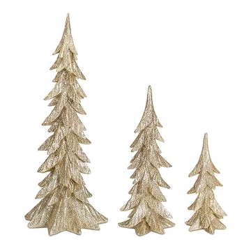 Elegant Gold White Christmas Trees Table Top Decor Set