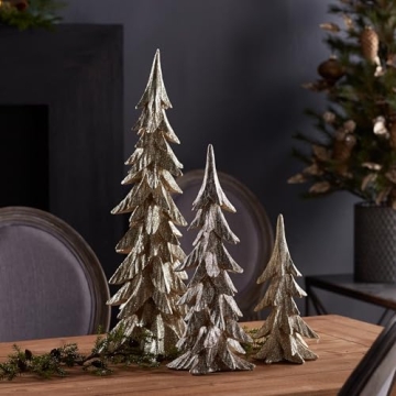 Elegant Gold White Christmas Trees Table Top Decor Set