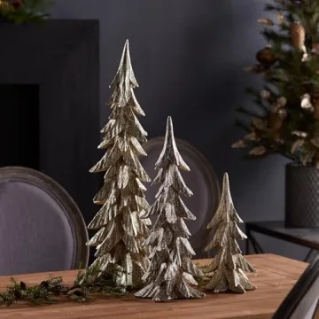 Elegant Gold White Christmas Trees Table Top Decor Set