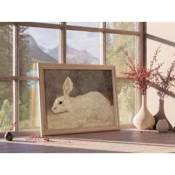 Kizbok Vintage Wall Art Decor, Neutral Rabbit Canvas Painting, Farmhouse Decor Bunny Drawing for Nursery Wall Decor, Antique Rabbit Gallery Wall Art for Easter Bedroom Bathroom Home(8" x 10"-UNFRAMED)