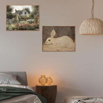Kizbok Vintage Wall Art Decor, Neutral Rabbit Canvas Painting, Farmhouse Decor Bunny Drawing for Nursery Wall Decor, Antique Rabbit Gallery Wall Art for Easter Bedroom Bathroom Home(8" x 10"-UNFRAMED)