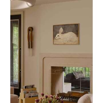 Kizbok Vintage Wall Art Decor, Neutral Rabbit Canvas Painting, Farmhouse Decor Bunny Drawing for Nursery Wall Decor, Antique Rabbit Gallery Wall Art for Easter Bedroom Bathroom Home(8" x 10"-UNFRAMED)