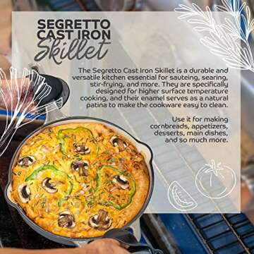 Segretto Cookware Enameled Cast Iron Skillet, 10.25-IN Grigio Scuro (Gradient Gray) Enamel Skillet Pan, No Seasoning Required and Cast Iron Frying Pan