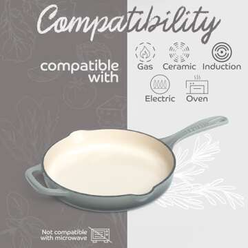 Segretto Cookware Enameled Cast Iron Skillet, 10.25-IN Grigio Scuro (Gradient Gray) Enamel Skillet Pan, No Seasoning Required and Cast Iron Frying Pan