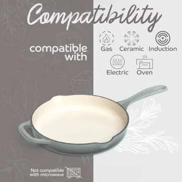 Segretto Cookware Enameled Cast Iron Skillet, 10.25-IN Grigio Scuro (Gradient Gray) Enamel Skillet Pan, No Seasoning Required and Cast Iron Frying Pan