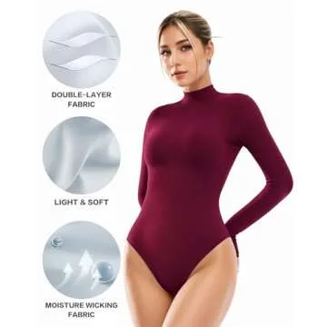 ALGALAROUND Women's Turtle Neck Bodysuit Long Sleeve Double Lined Basics Body Suit Tops