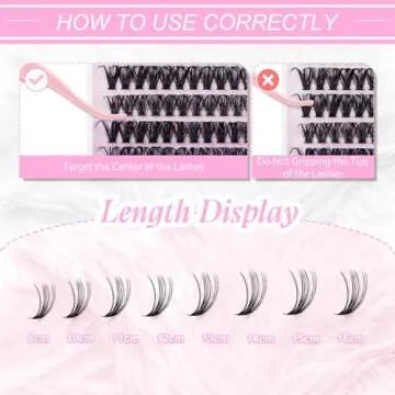 Fadlash DIY Lash Cluster individual Eyeslash Extension Volume Lash Clusters Thick Band Wispy Natural Eyelash Extension,Large Tray (40D-0.07-D, 8-16mm)