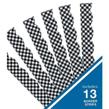 Schoolgirl Style Black and White Gingham Bulletin Board Borders, Woodland Whimsy Classroom Decorations, 39 Feet