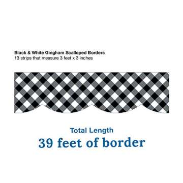 Schoolgirl Style Black and White Gingham Bulletin Board Borders, Woodland Whimsy Classroom Decorations, 39 Feet