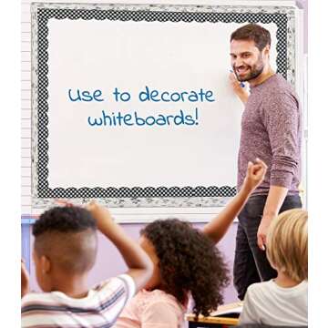 Schoolgirl Style Black and White Gingham Bulletin Board Borders, Woodland Whimsy Classroom Decorations, 39 Feet