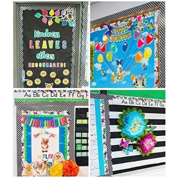 Schoolgirl Style Black and White Gingham Bulletin Board Borders, Woodland Whimsy Classroom Decorations, 39 Feet