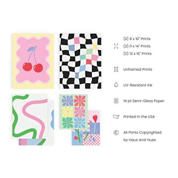 HAUS AND HUES Danish Pastel Posters - Set of 6 Pastel Pink Poster, Colorful Pastel Pictures for Wall, Cute Posters for Room Aesthetic, Trendy Dorm Posters for College Girls (Unframed)